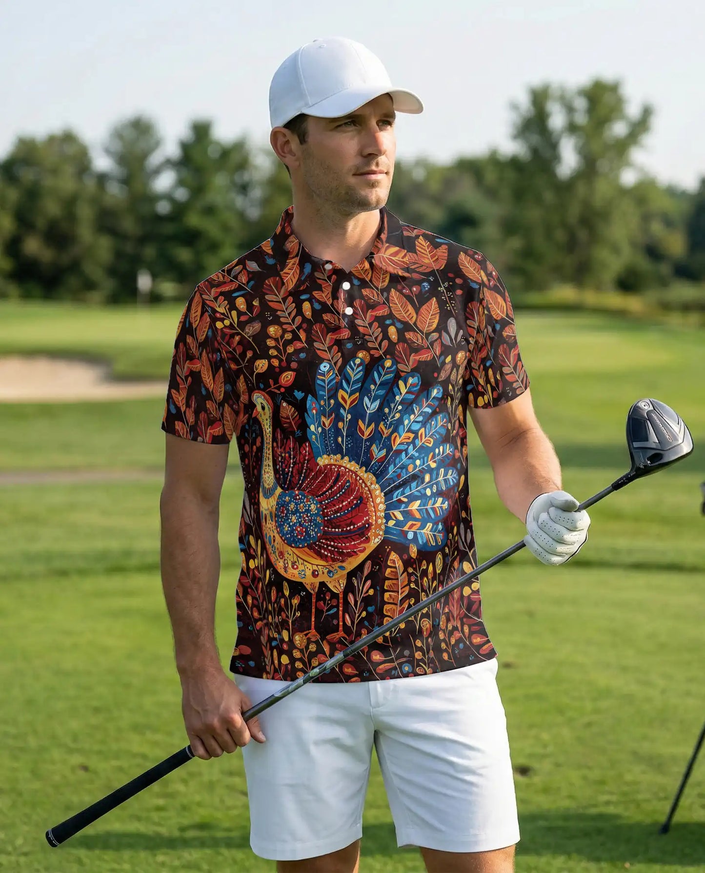 Turkey Autumn Polo Shirt – Fall Harvest Thanksgiving 3D Graphic | Azhobbyshop