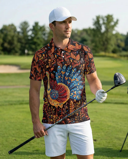 Turkey Autumn Polo Shirt – Fall Harvest Thanksgiving 3D Graphic | Azhobbyshop