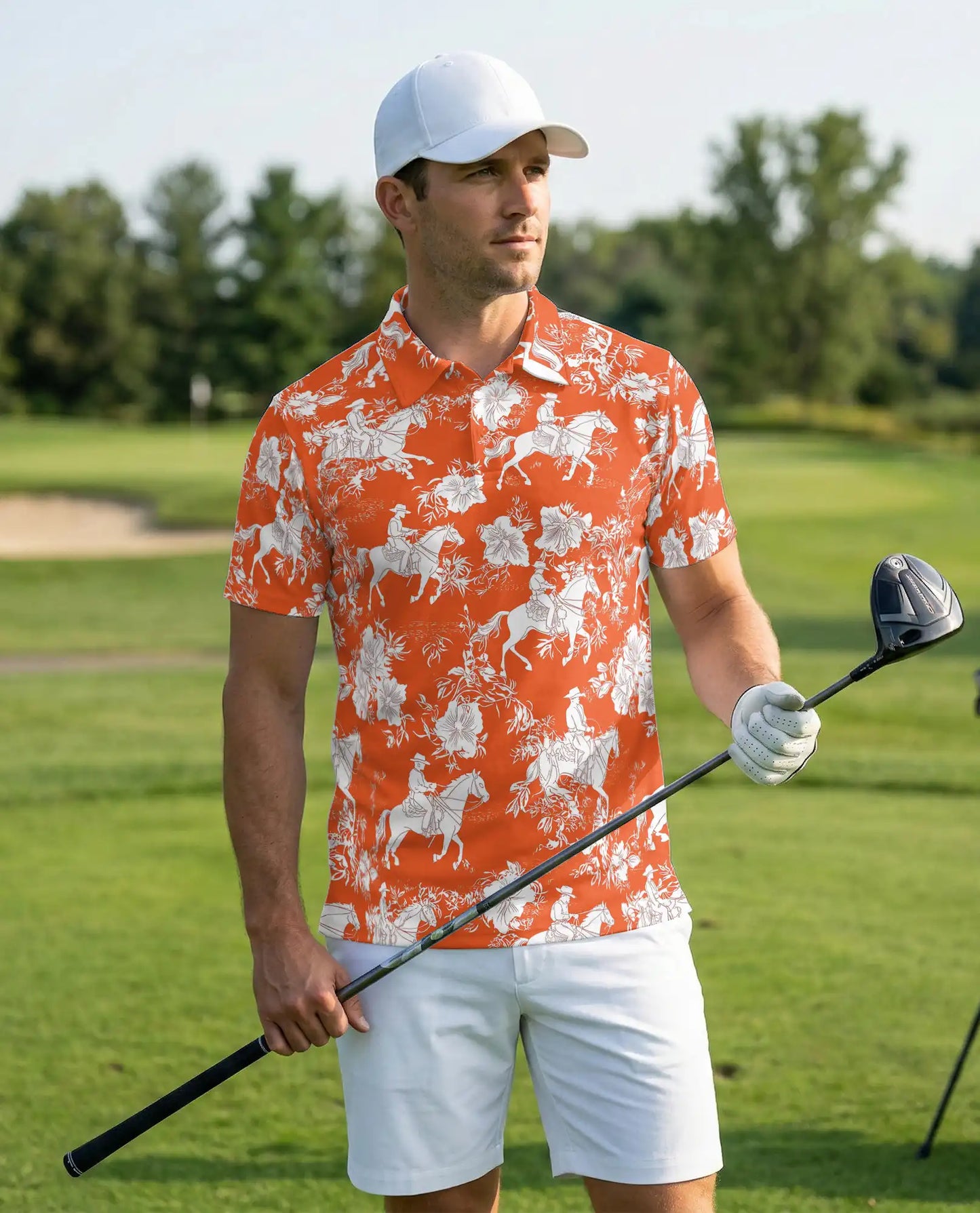 Aloha Polo Shirt Saddle Bronc Orange – Cowboy & Floral Design | Azhobbyshop