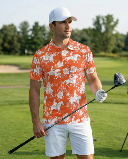Aloha Polo Shirt Saddle Bronc Orange – Cowboy & Floral Design | Azhobbyshop