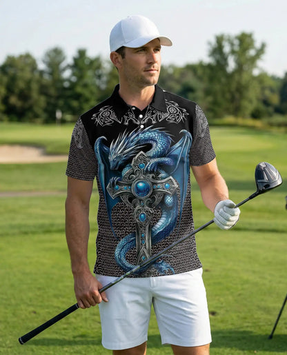Ice Gothic Dragon 3D Polo Shirt for Men – Dark Fantasy Mythical Style | Azhobbyshop