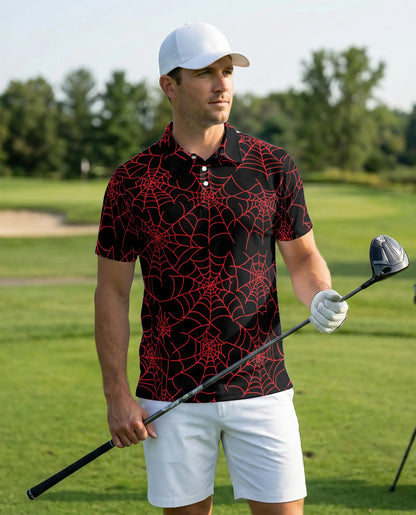 Red Spider Web Polo Shirt – Halloween Gothic Web Print | Azhobbyshop