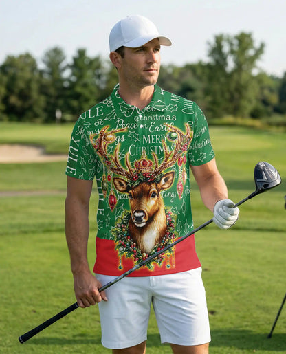 Christmas Reindeer 3D Polo Shirt for Men – Festive Deer Holiday Design | Azhobbyshop