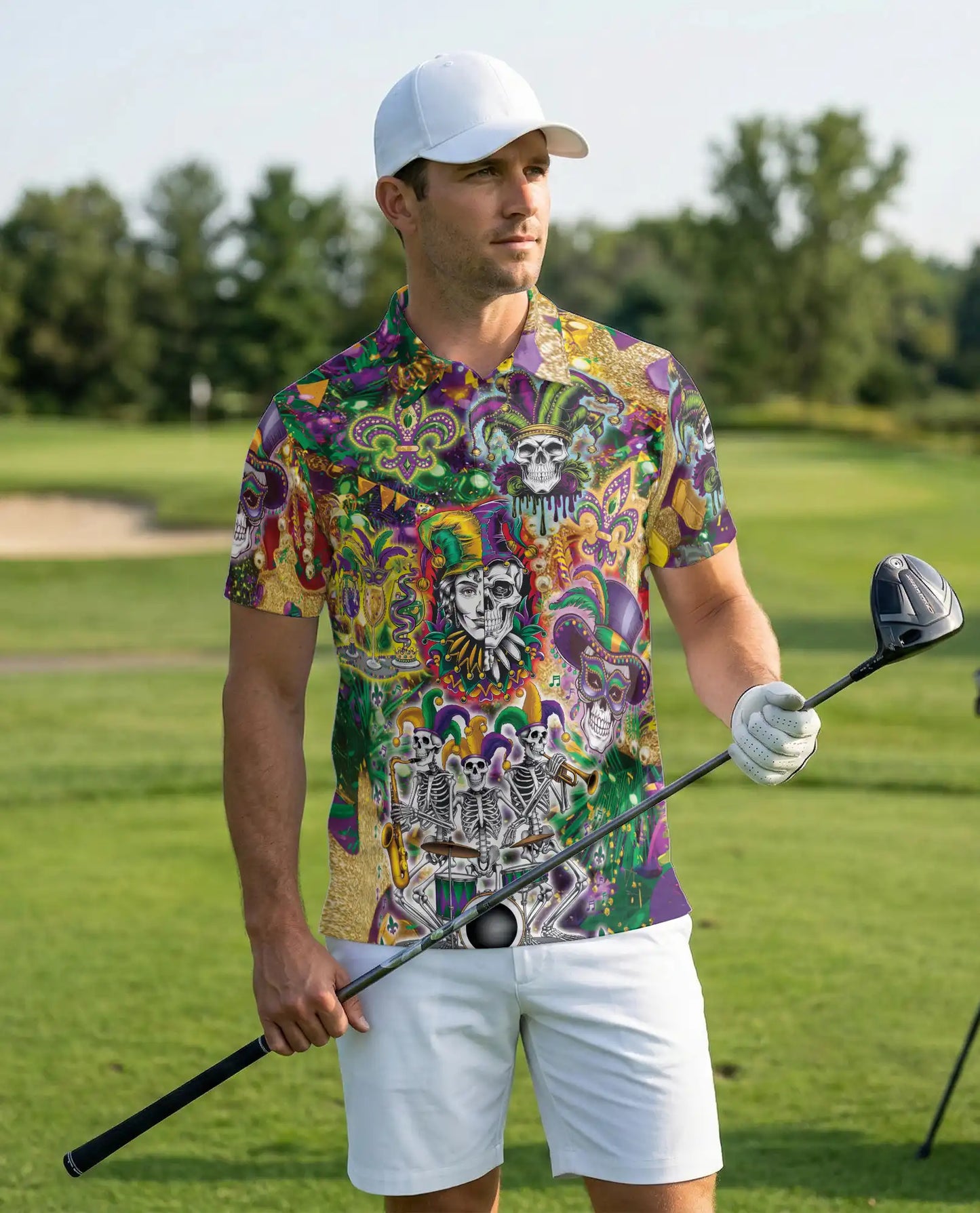 Skulls Mardi Gras Jester Mask Polo Shirt | Azhobbyshop