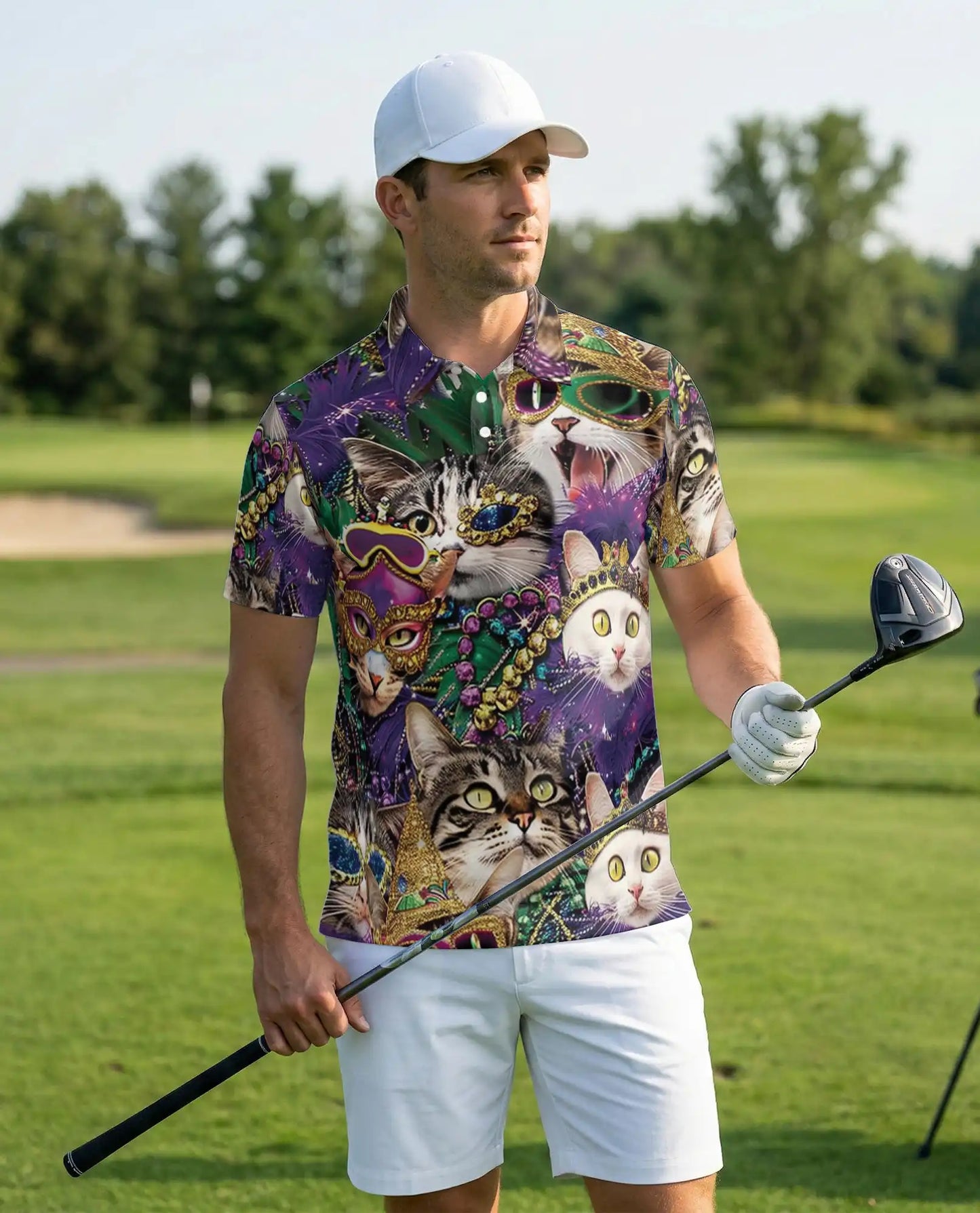 Cats Mardi Gras Mask Polo Shirt | Azhobbyshop