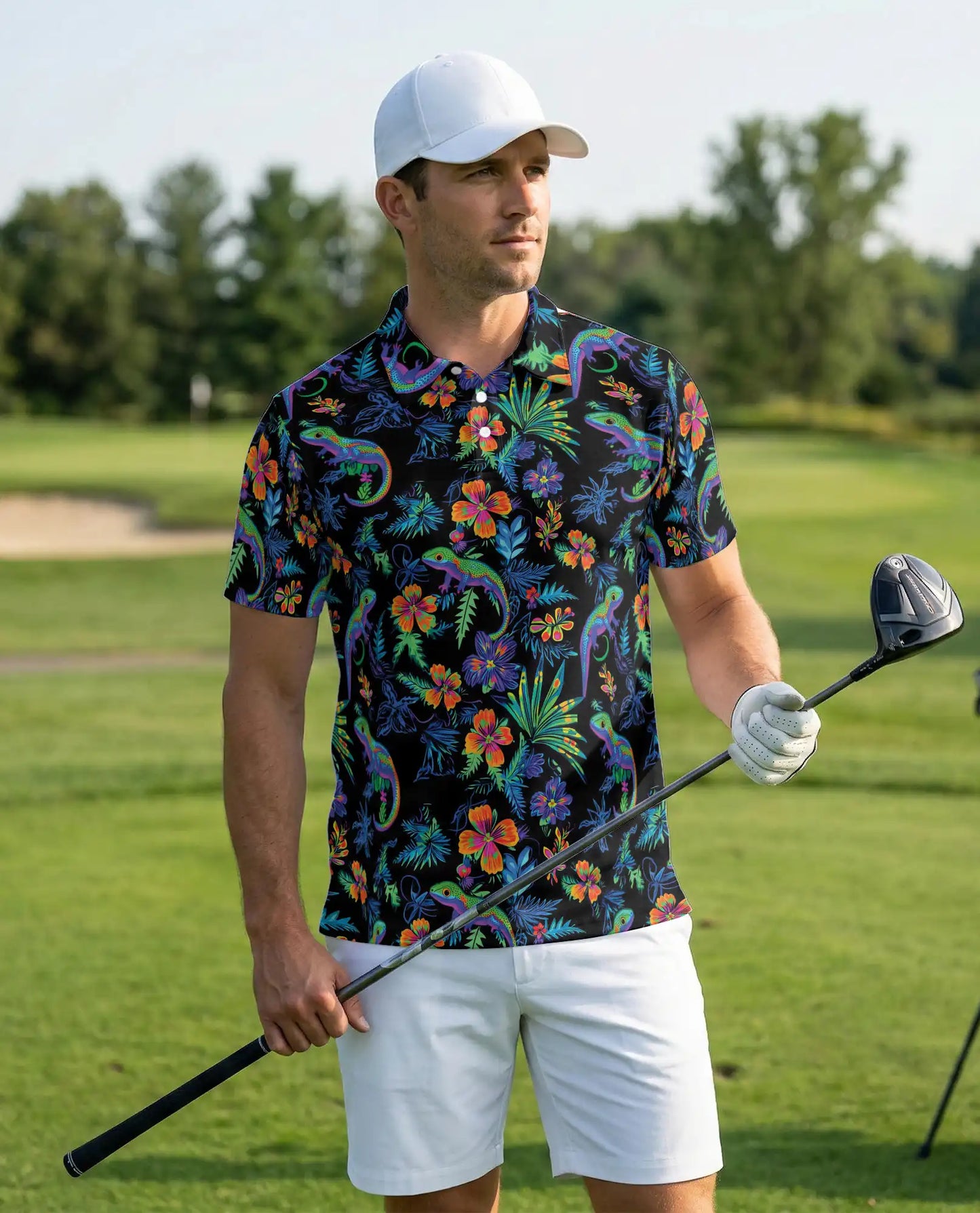 Colorful Gecko Pattern 3D Polo Shirt for Men – Tropical Style | Azhobbyshop