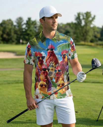 Funny Rooster 3D Polo Shirt – Tropical Hawaiian Style | Azhobbyshop