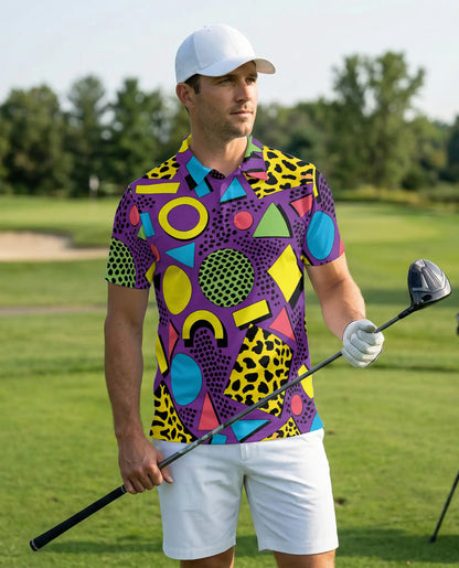 80s Retro Polo Shirt – Neon Geometric Memphis Style 3D Print | Azhobbyshop