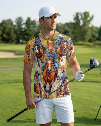 Cowboy Rodeo Horse Polo Shirt – Western Ranch Riding Print | Azhobbyshop