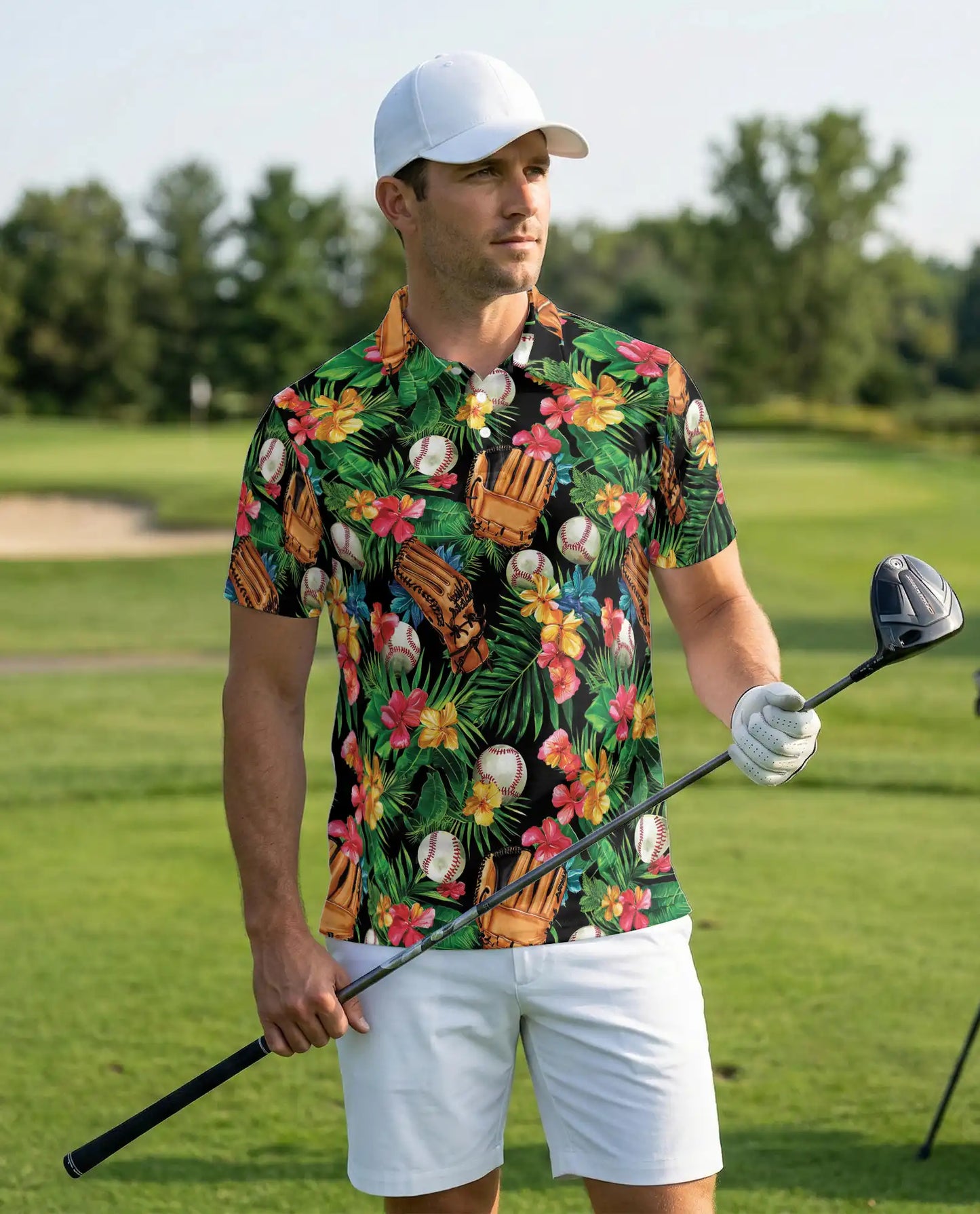 Baseball Tropical Floral Polo Shirt | Azhobbyshop