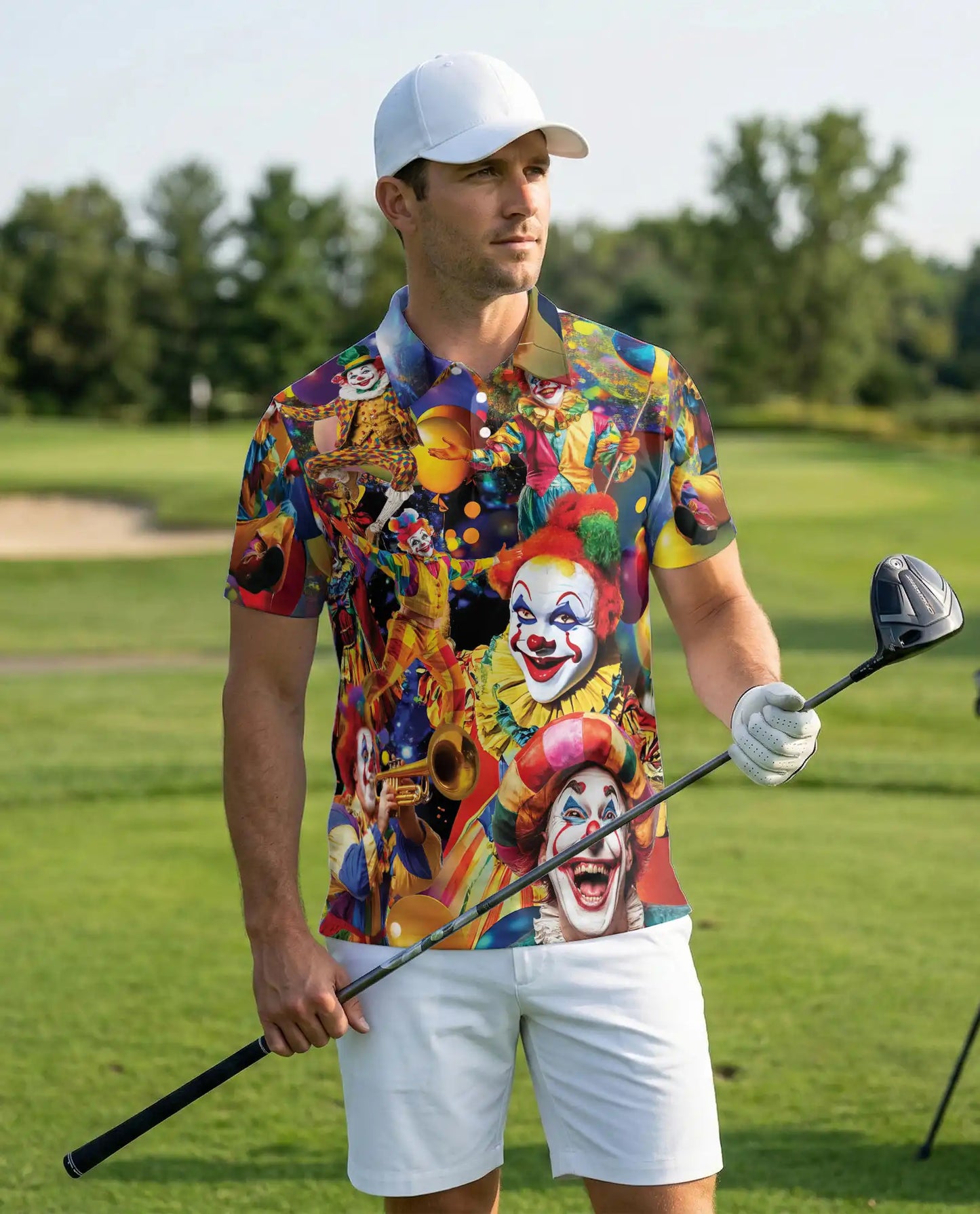 Clown Carnival 3D Polo Shirt for Men – Colorful Circus & Party Print | Azhobbyshop