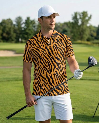 Tiger Skin Polo Shirt – Bold Animal Print Orange Black | Azhobbyshop