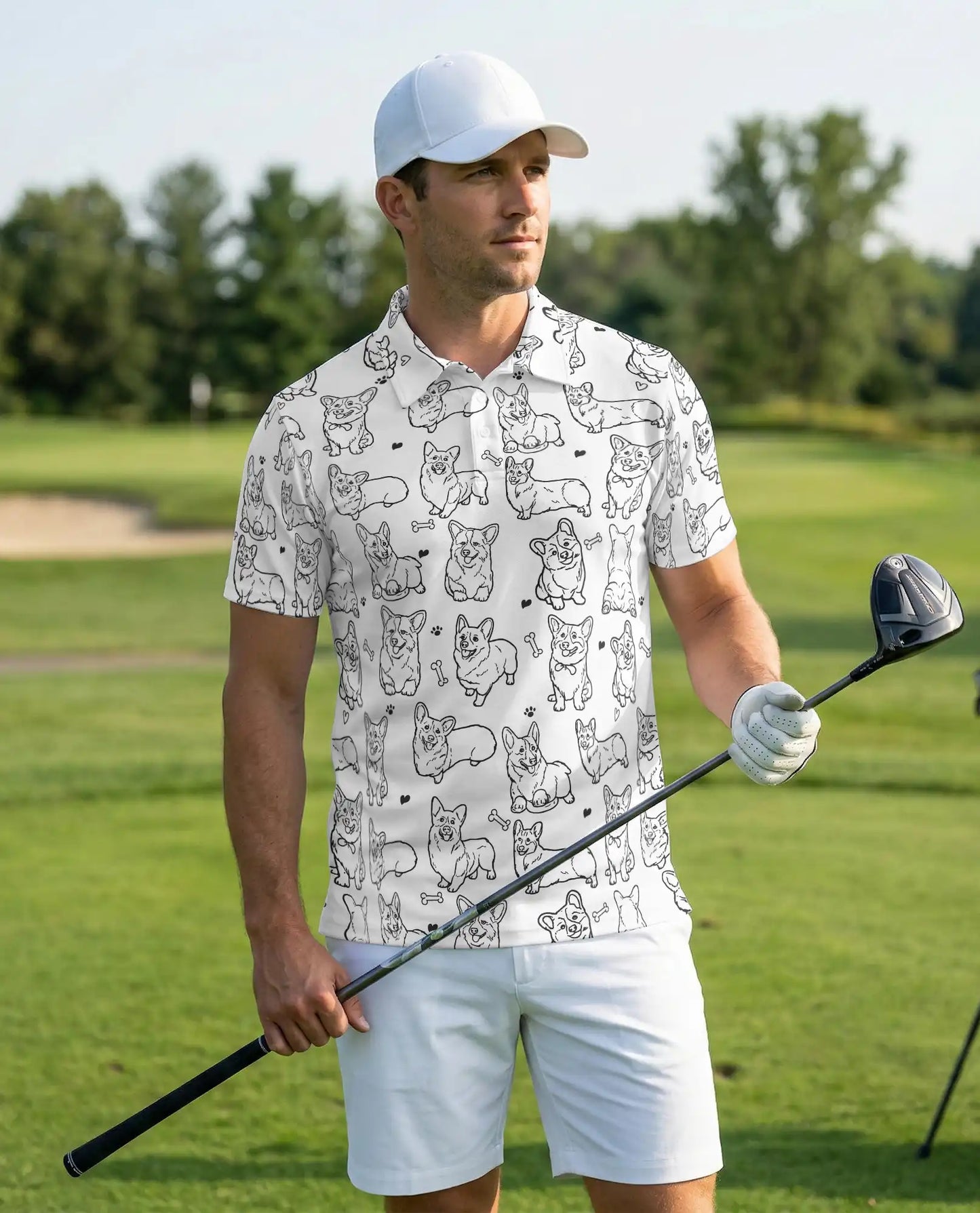 Corgi Sketch 3D Polo Shirt for Men – Cute Dog Lover Pattern Style | Azhobbyshop
