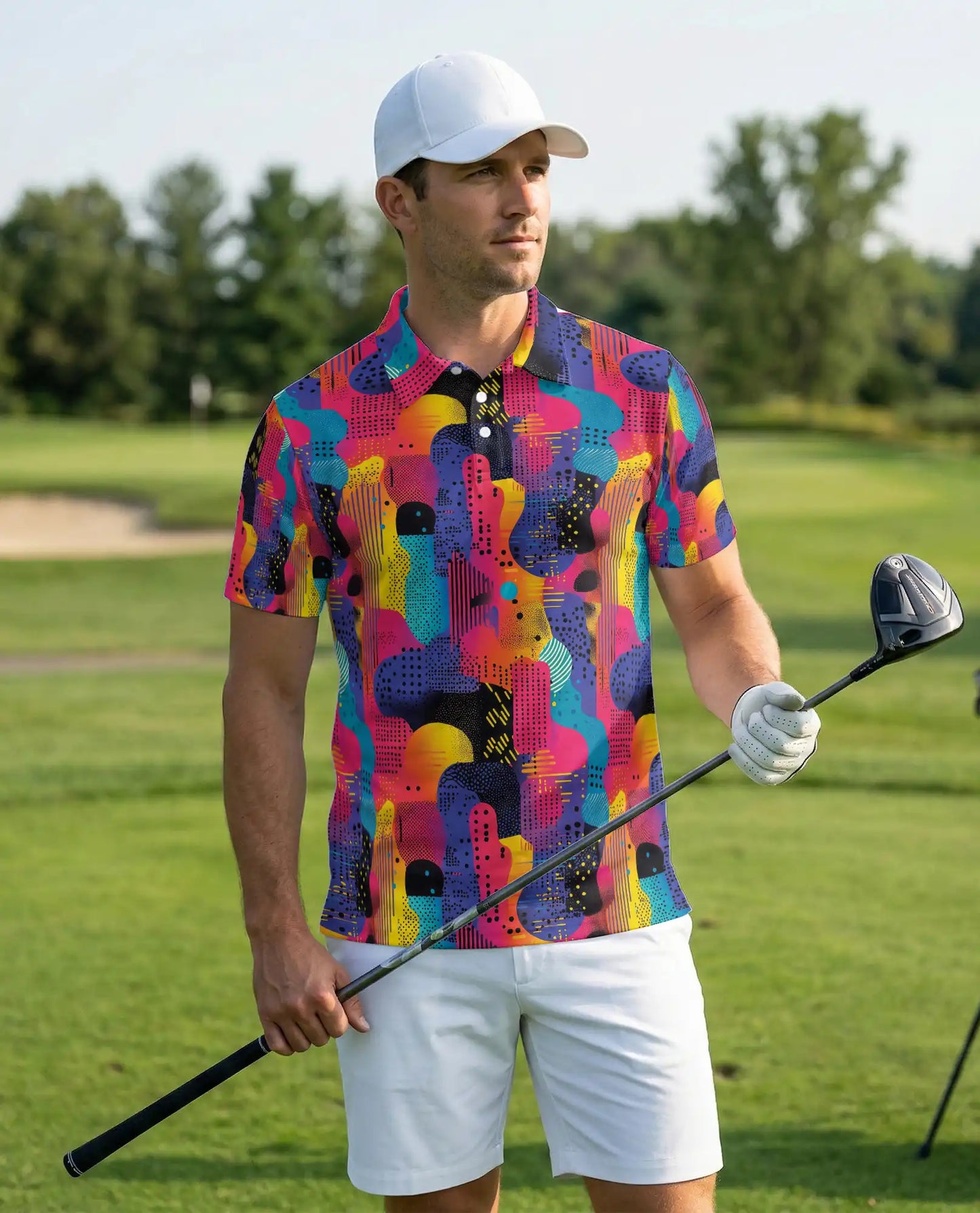 80s Pattern 3D Polo Shirt – Retro Neon Geometric Art Style | Azhobbyshop