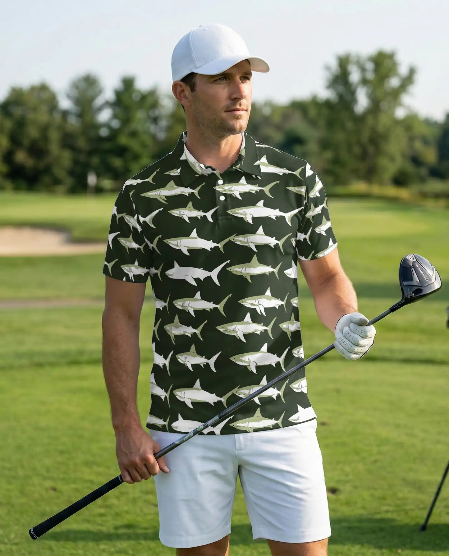 Retro Shark 3D Polo Shirt for Men – Vintage Ocean Animal Style | Azhobbyshop