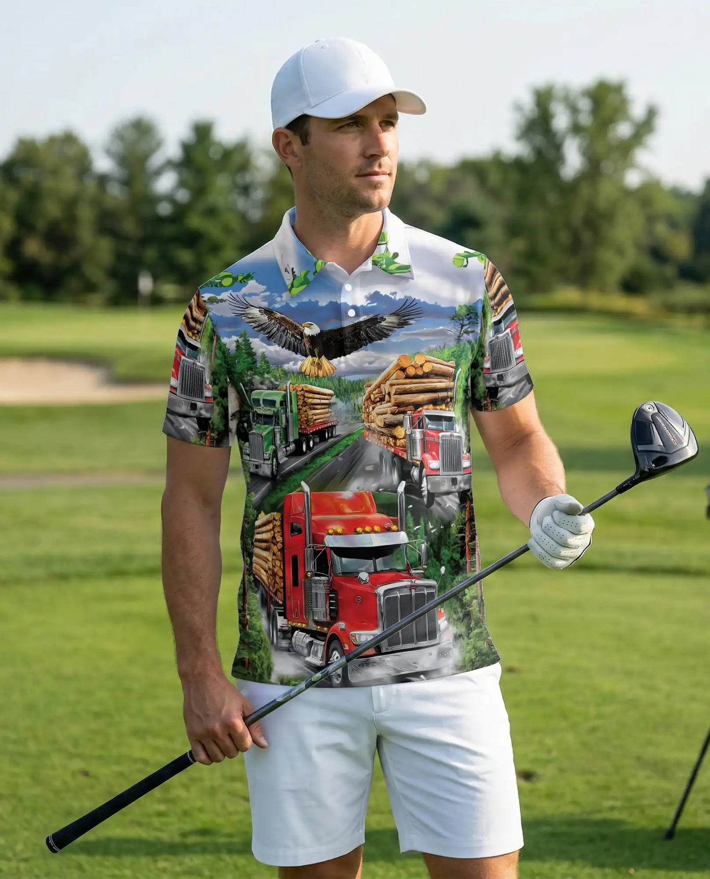 Logging Truck 3D Polo Shirt for Men – Trucker Lumberjack Outdoor Style | Azhobbyshop