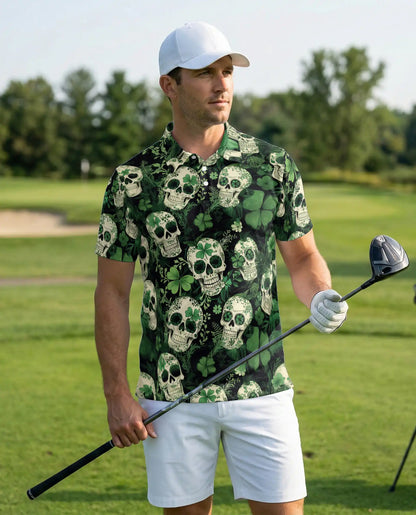 St. Patrick Skull Shamrock Polo Shirt | Azhobbyshop