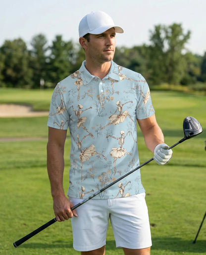 Dancing Skeleton Polo Shirt for Men – Vintage Ballet Gothic Style | Azhobbyshop