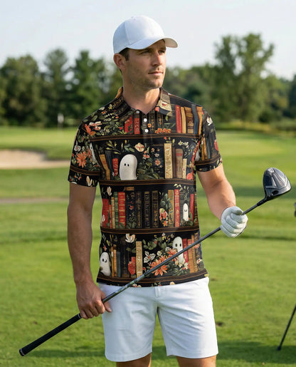 Library Ghost 3D Polo Shirt for Men – Spooky Book Lover Style | Azhobbyshop
