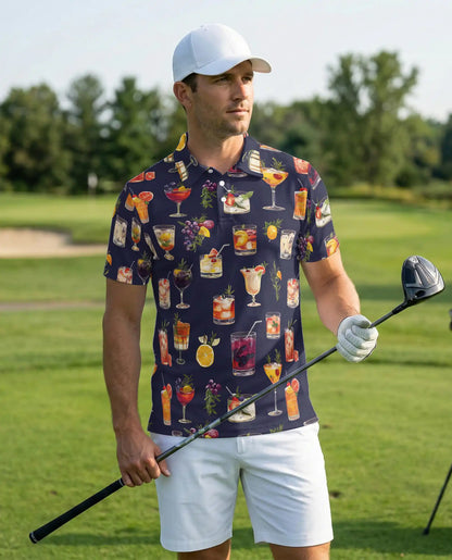 Summer Cocktails 3D Polo Shirt for Men – Tropical Drink Party Print | Azhobbyshop