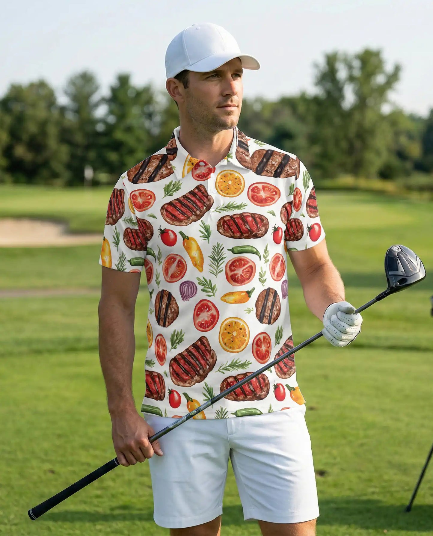 Grilled Steak 3D Polo Shirt for Men – BBQ Food Lover Summer Style | Azhobbyshop