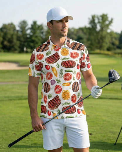 Grilled Steak 3D Polo Shirt for Men – BBQ Food Lover Summer Style | Azhobbyshop