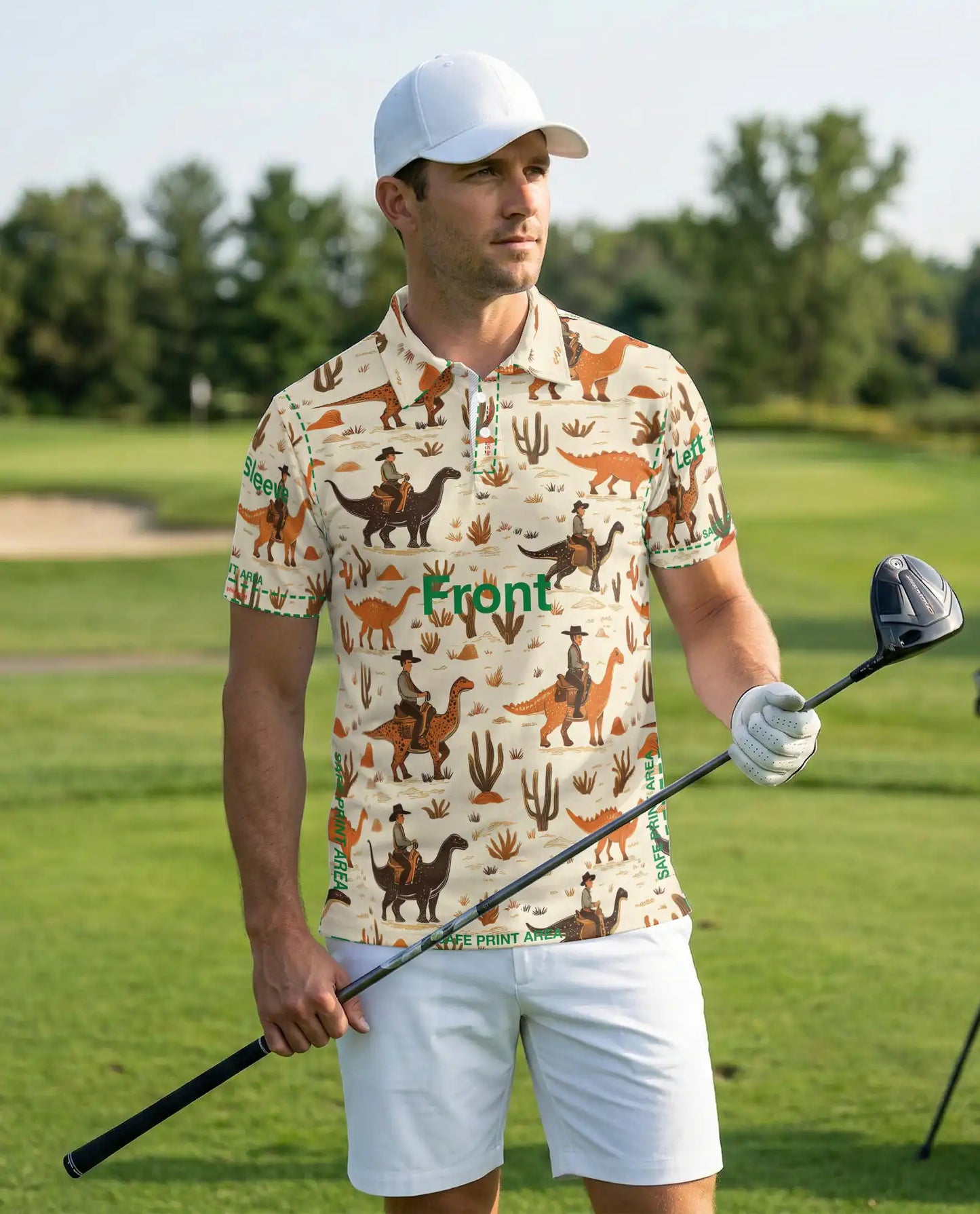 Cowboy Riding Dinosaur 3D Polo Shirt for Men – Western Dino Style | Azhobbyshop