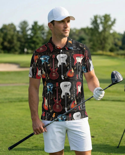 Electric Guitar Polo Shirt - Rock Music Guitar Player Style | Azhobbyshop