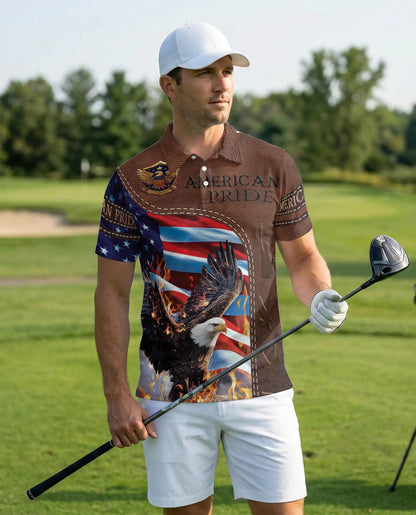 American Pride Eagle 3D Polo Shirt for Men – Patriotic USA Flag Style | Azhobbyshop