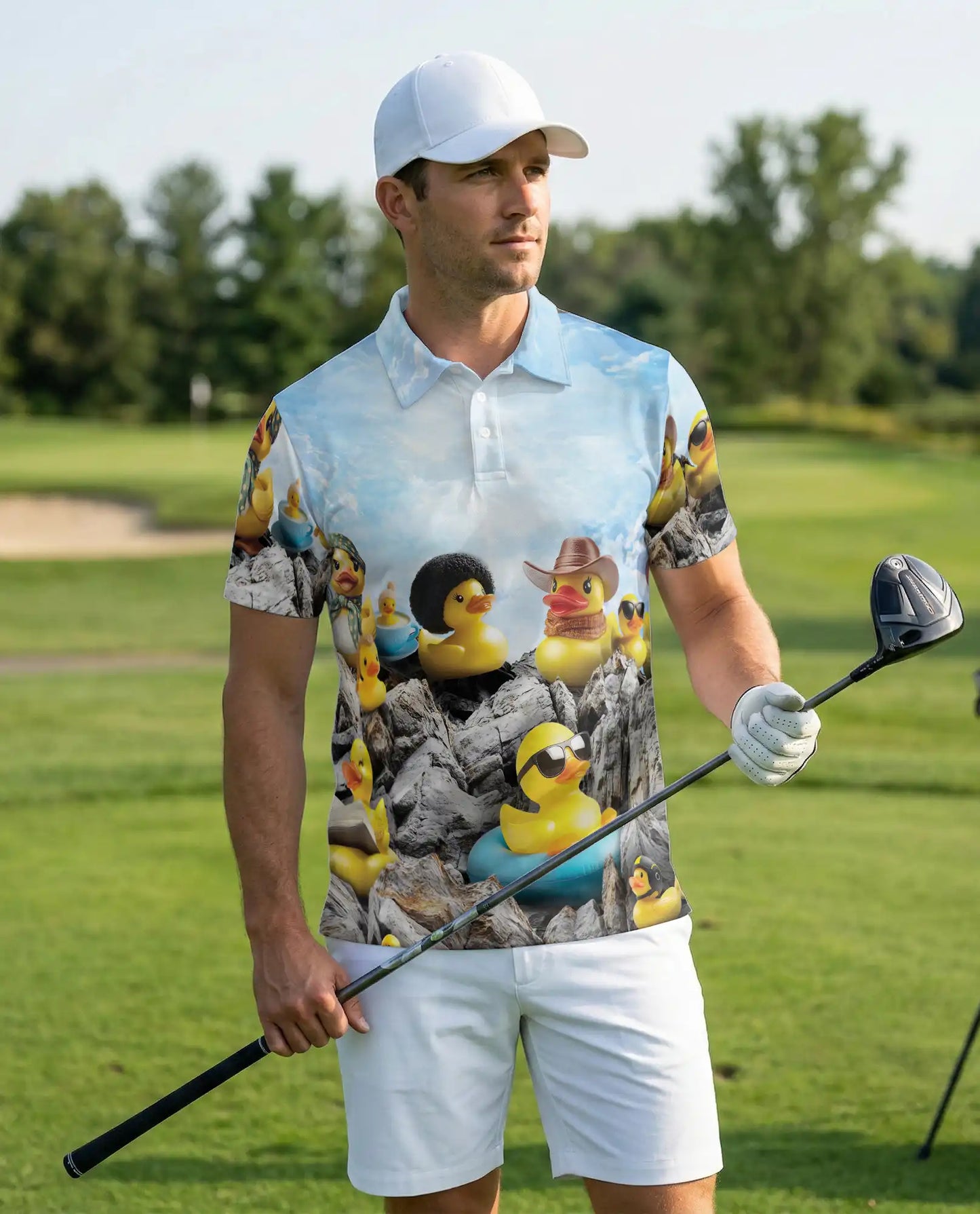 Funny Rubber Duck Polo Shirt – Cute Duck Mountain Scene | Azhobbyshop