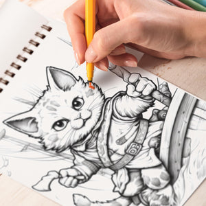 Pirate Cat (Grayscale) Spiral Bound Coloring Book, Unleash Your Artistic Talents in the Pirate Cat Grayscale Coloring Book with 30 Charming Pages for Coloring Enthusiasts to Embrace the Shadows, Textures, and Details of the Pirate Cat's Adventures