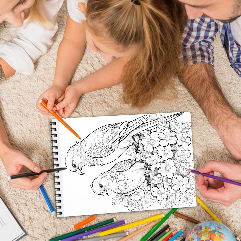 Birds Spiral Bound Coloring Book, Graceful Birds in Artistic Scenes, Ideal for Bird Watchers and Nature Lovers Seeking a Peaceful Art Activity