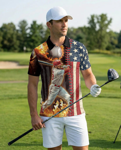 American Baseball Polo Shirt- Patriotic USA Flag Design | Azhobbyshop
