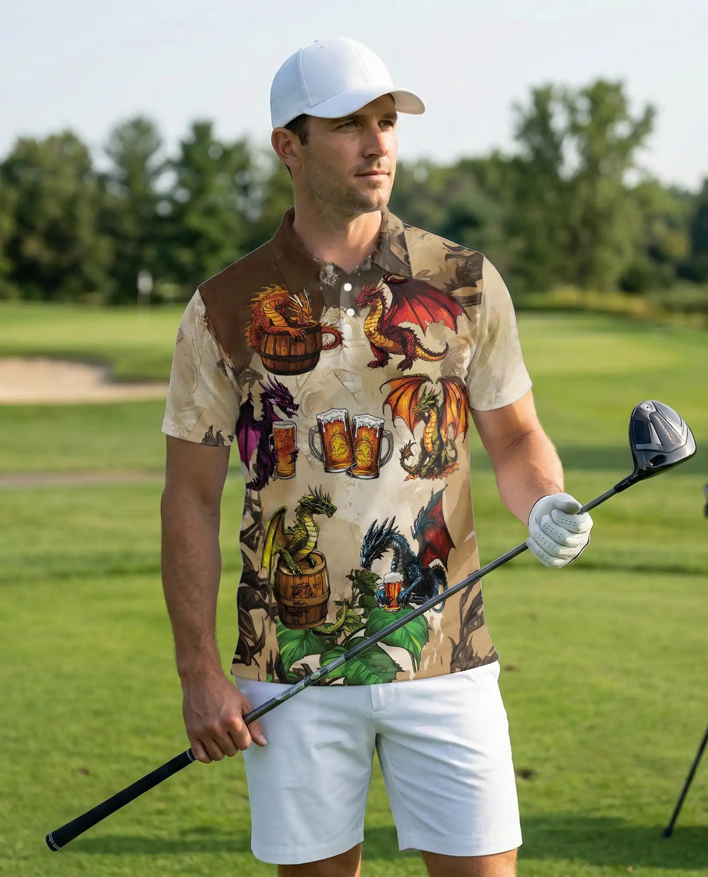Dragon Beer Polo Shirt – Fantasy Dragon Drinking Beer 3D Graphic | Azhobbyshop