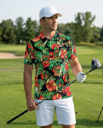 Irish Leprechaun Tropical Flower Polo Shirt | Azhobbyshop