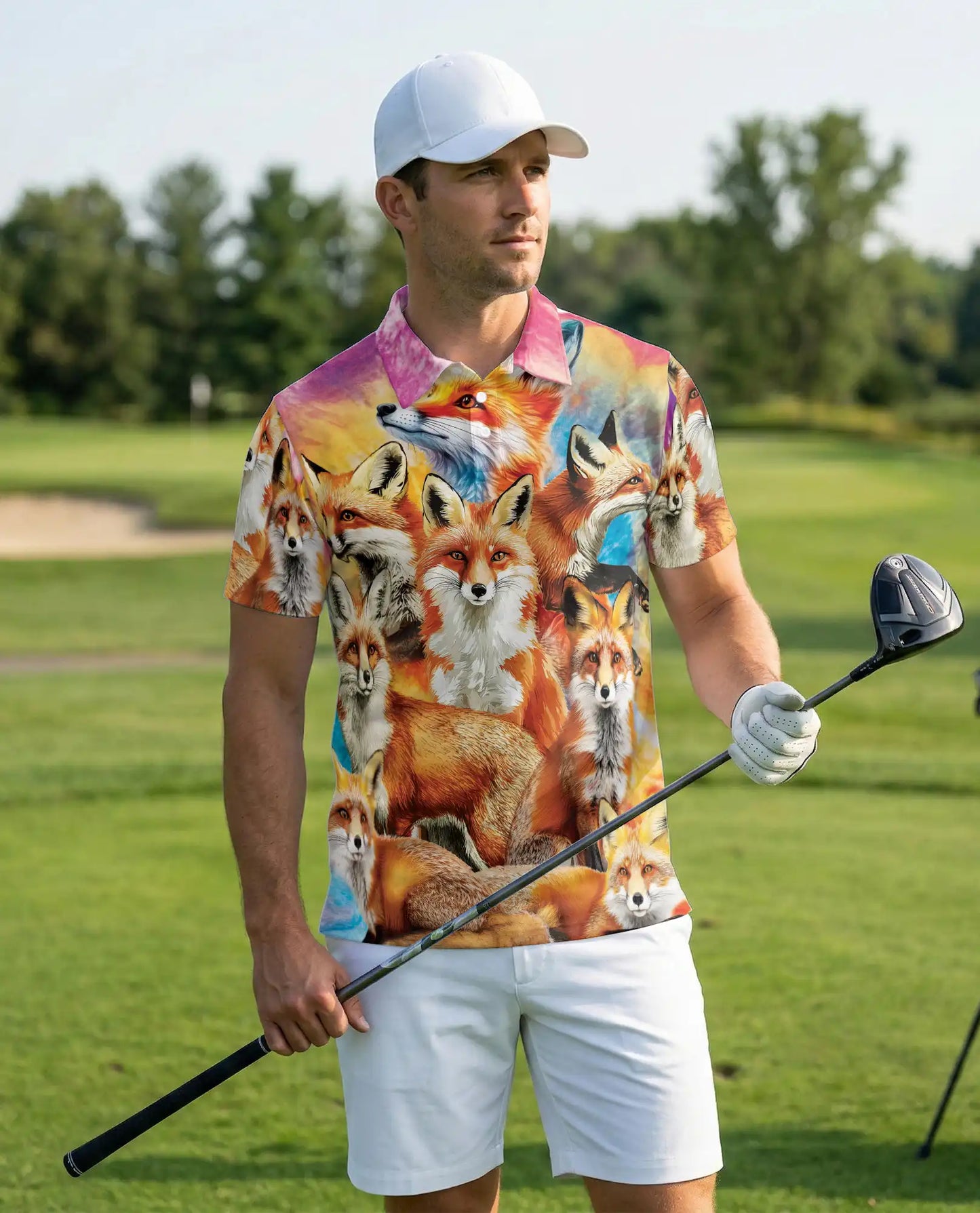 Fox Wildlife 3D Polo Shirt for Men – Colorful Forest Animal Print | Azhobbyshop