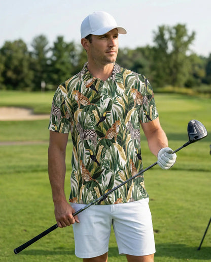 Safari Animal Tropical Hawaiian Polo Shirt | Azhobbyshop