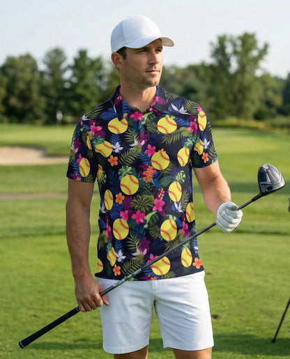 Softball Polo Shirt – Tropical Hibiscus Floral Sports Style | Azhobbyshop