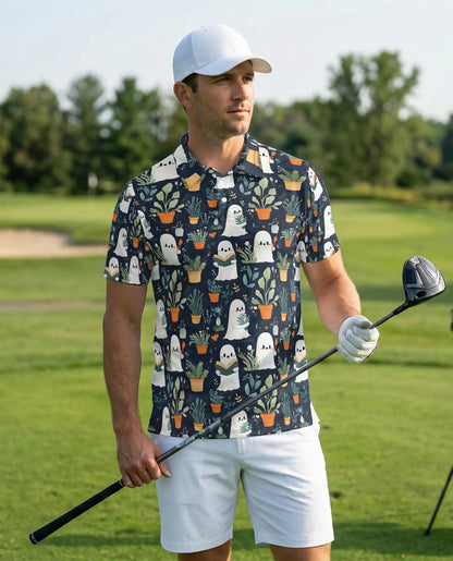 Cute Ghost Plant Polo Shirt for Men – Funny Halloween Garden Style | Azhobbyshop