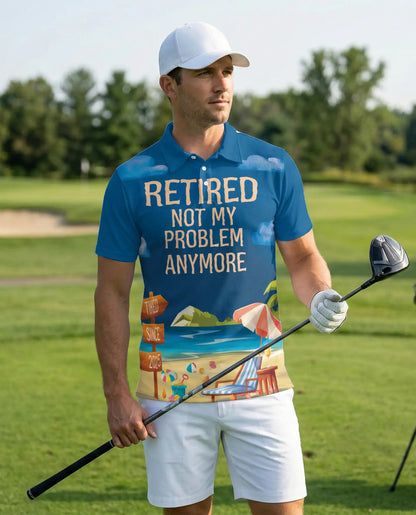Retired 3D Polo Shirt for Men – Funny Retirement Beach Vacation Gift | Azhobbyshop