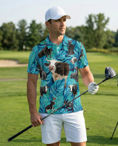 Hereford Cow Polo Shirt- Funny Farm Animal Hawaiian Style | Azhobbyshop