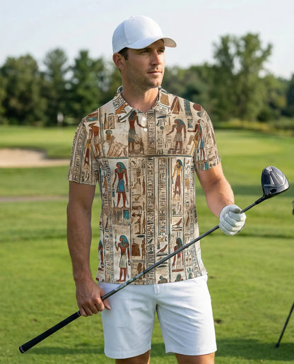 Ancient Egypt Hieroglyph 3D Polo Shirt for Men – Vintage Egyptian Art Print | Azhobbyshop