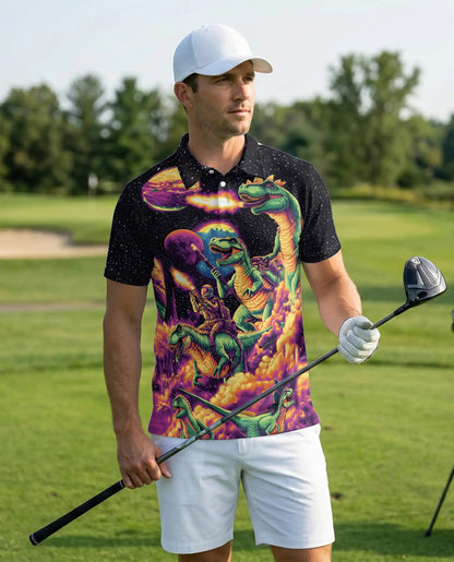 Galaxy Dinosaurs 3D Polo Shirt for Men – Space T-Rex Cosmic Print | Azhobbyshop
