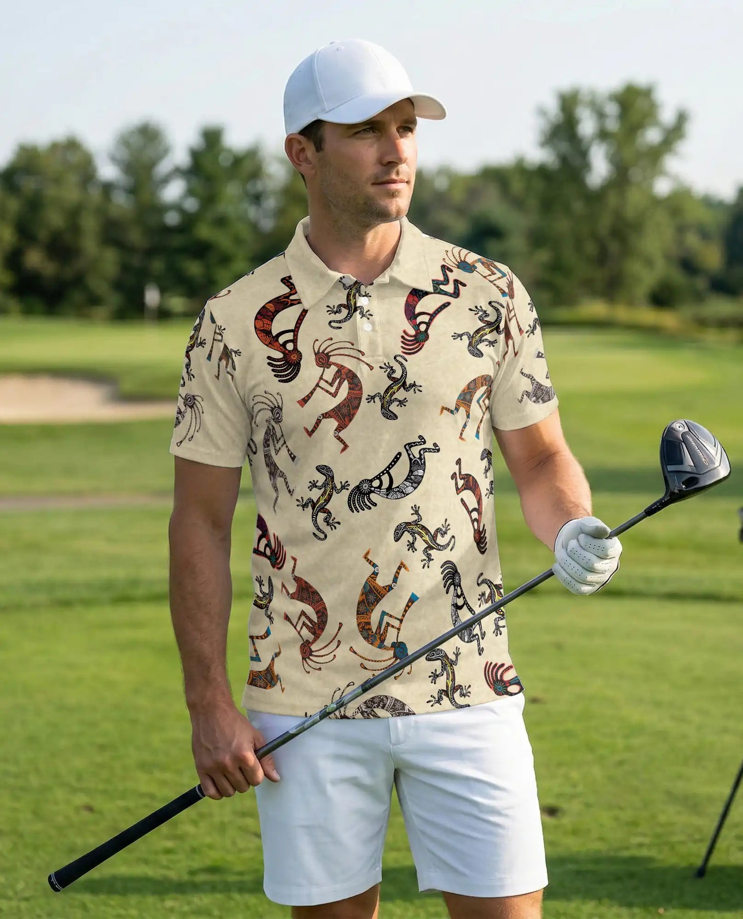Tribal Kokopelli Lizard Polo Shirt – Native Art Style All Over Print | Azhobbyshop