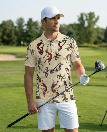 Tribal Kokopelli Lizard Polo Shirt – Native Art Style All Over Print | Azhobbyshop