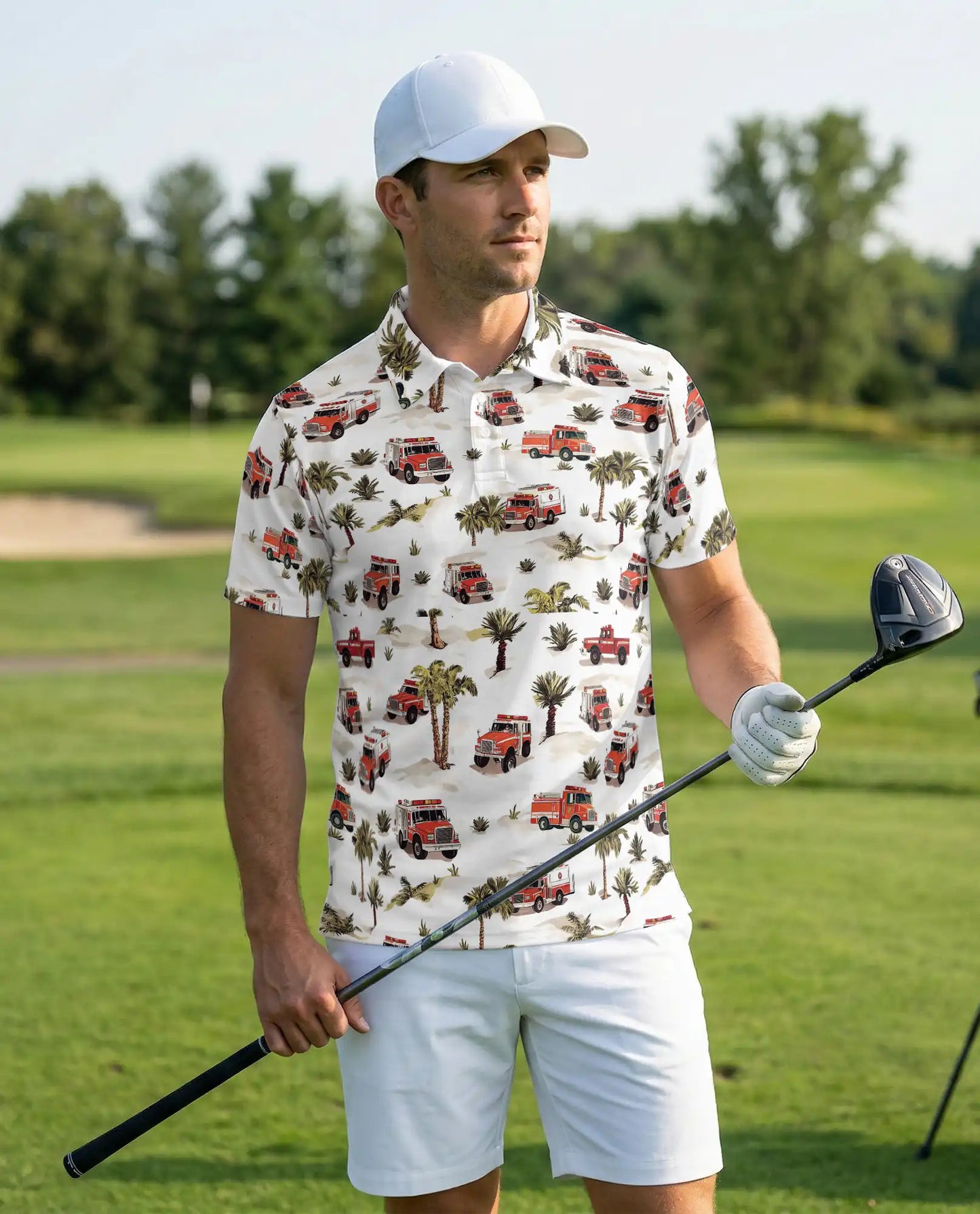 Fire Truck Tropical Pattern Polo Shirt | Azhobbyshop
