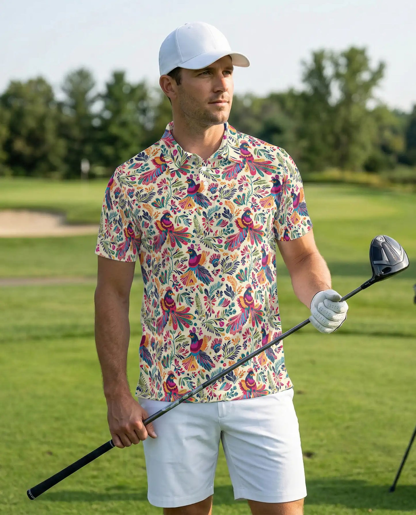 Colorful Bird Floral 3D Polo Shirt for Men – Vibrant Nature Pattern | Azhobbyshop