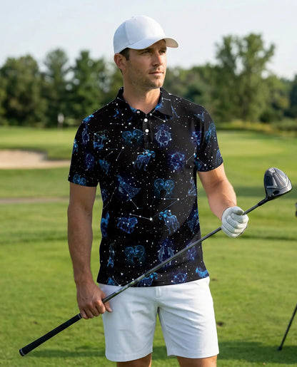 Zodiac Constellation Polo Shirt – Astrology Star Sign Galaxy Print | Azhobbyshop