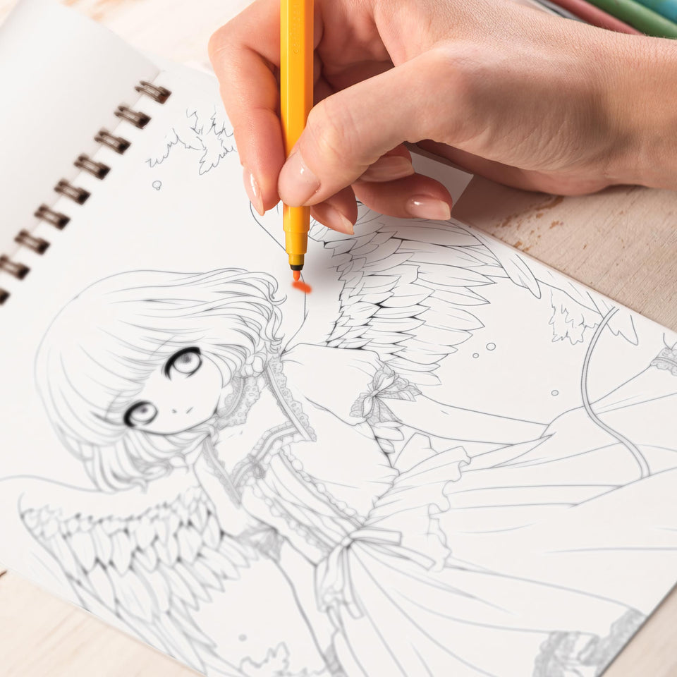 Angel Girl Spiral Bound Coloring Book, Indulge in 30 Pages of Coloring Delights, Bringing to Life the Mesmerizing and Delicate Aesthetic of Anime Angel Girls