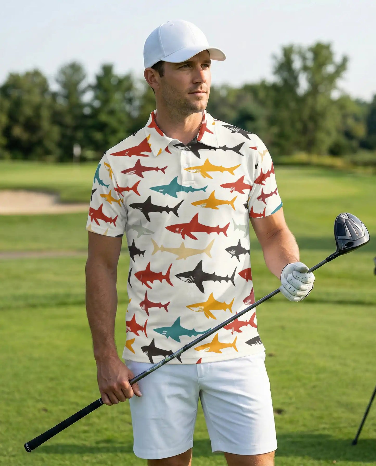 Colorful Shark Pattern Polo Shirt for Shark Lovers | Azhobbyshop